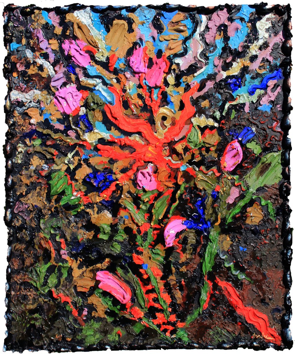 Expressive Landscape Acrylic Painting By Tanbelia, 31 X 39", Milk Thistle In The Field, Original Artwork