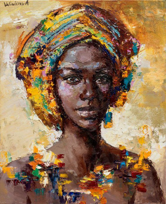 African woman portrait painting, Original oil painting