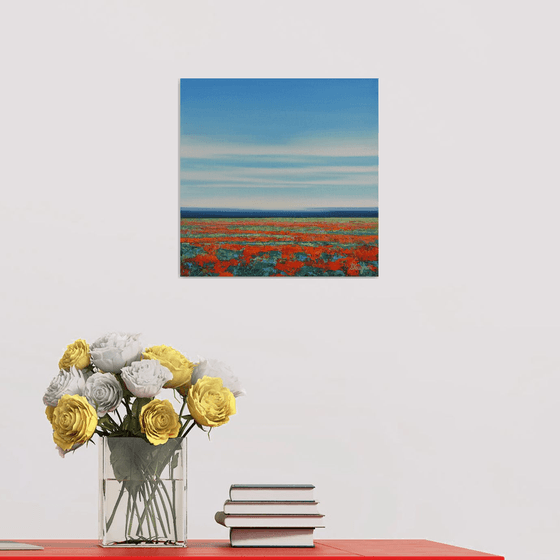 Blue Sky Poppies - Vibrant Colorful Flower Field