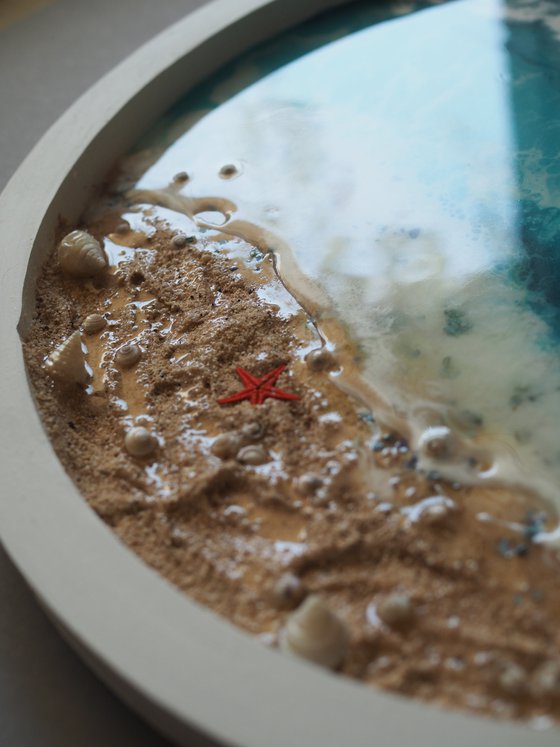Window with seaview - original seascape 3d resin artwork, framed, ready to hang