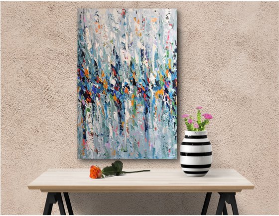 Harbor Lights - Large abstract acrylic painting, palette knife art