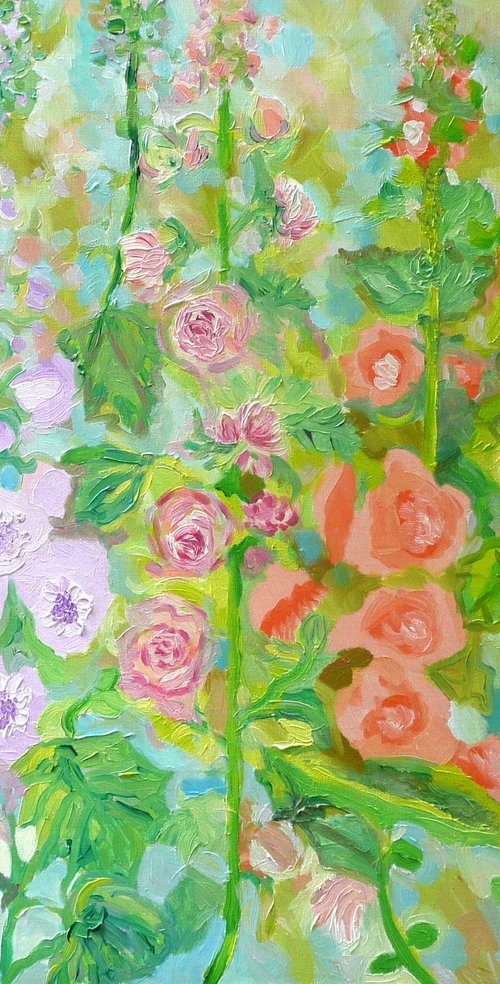 Hollyhocks by Lesley Blackburn