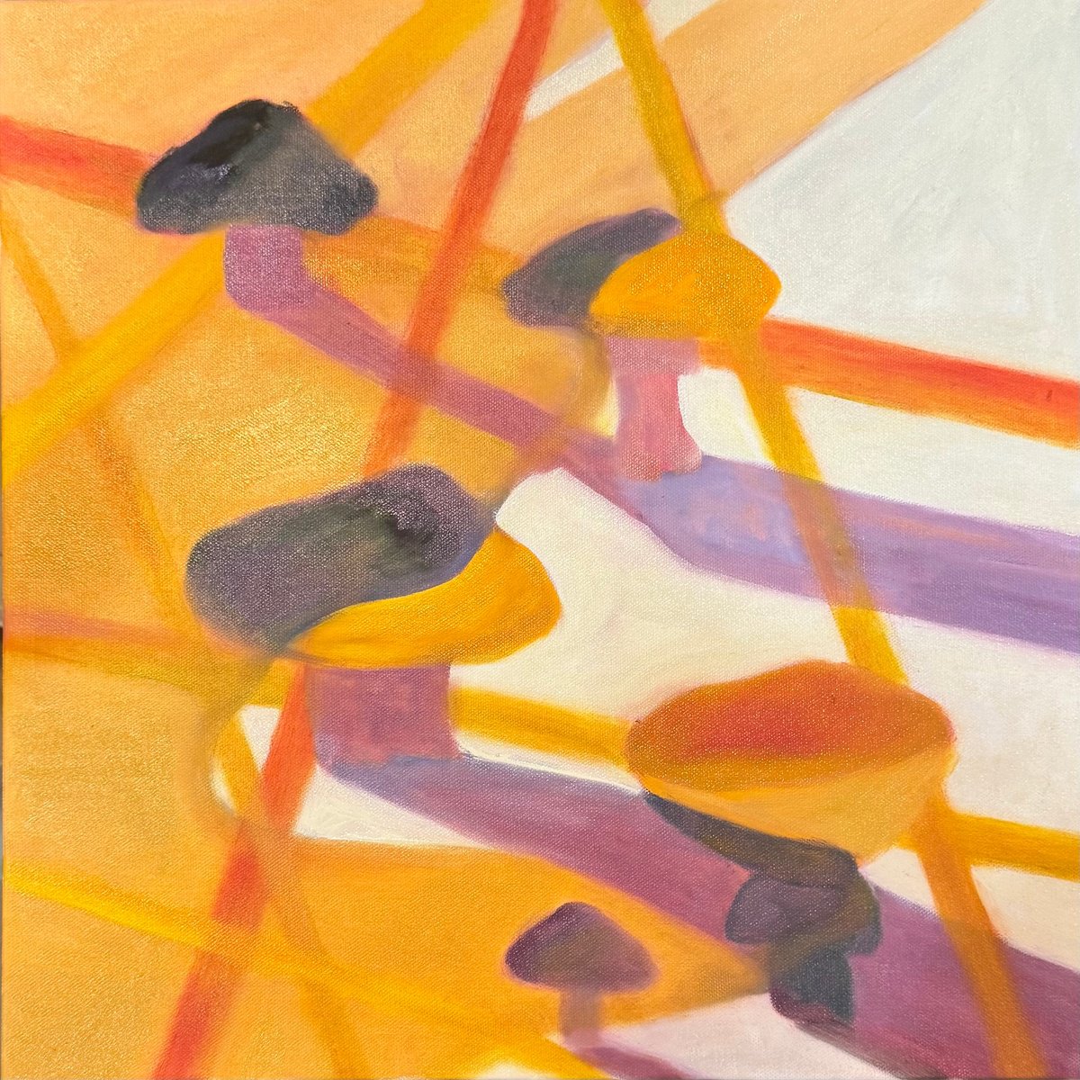 Impressionistic Botanical Oil Painting By Chao Wang, 18 X 18, Fungus, And Shadows, Original Artwork