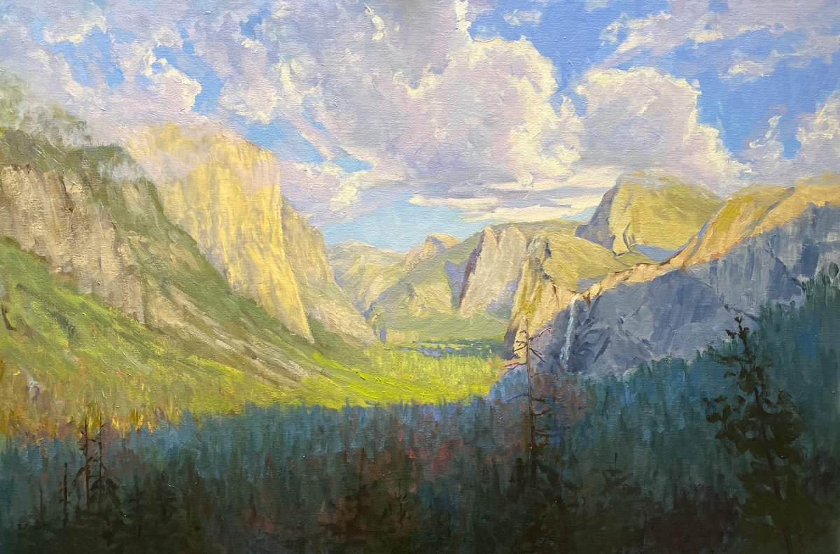 Impressionistic Landscape Oil Painting By Tatyana Fogarty, 36 X 24", Tunnel View Yosemite, Original Artwork