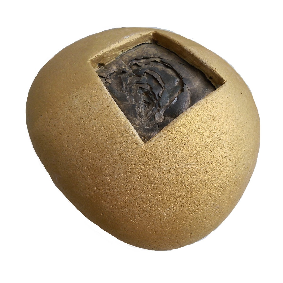 Abstract Clay Sculpture By Rossitza Trendafilova, 7 X 3", "Gold & Black", Original Artwork