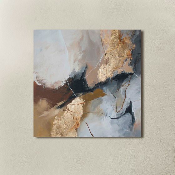 "Desert 2 S" Gray brown gold abstract art