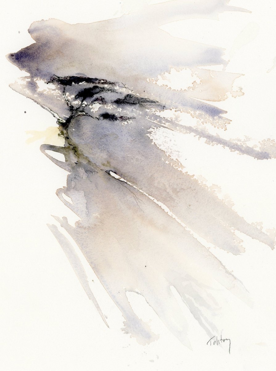 Impressionistic Landscape Watercolour By Alex Tolstoy, 10 X 14, Lone Tree On A Hill, Original Artwork