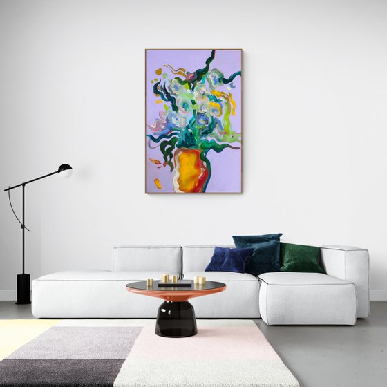 FOR A STAR- large scale xxl abstract, botanical, flowers in a vase, colourful expressive