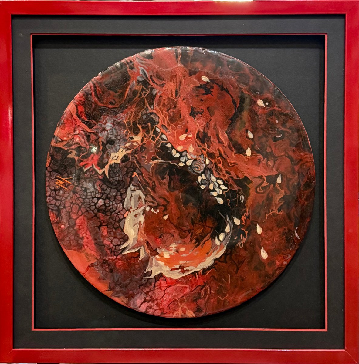 Organic Abstract Painting By Natalia Yampolskaia, 16 X 16", Pomegranate Music I, Original Artwork