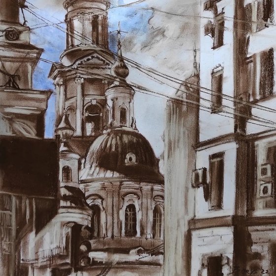 Сity ​​of Ukraine (Kharkiv) - original artwork, drawing, watercolor