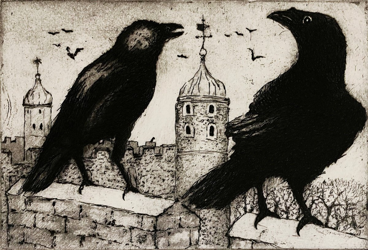 Animal Etchings & Engravings By Tim Southall, 10 X 8", Ravens At The Tower, Original Artwork