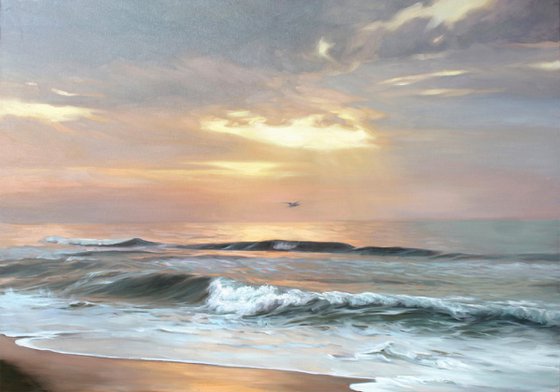 "Seaside 3" Blue orange seascape oil art