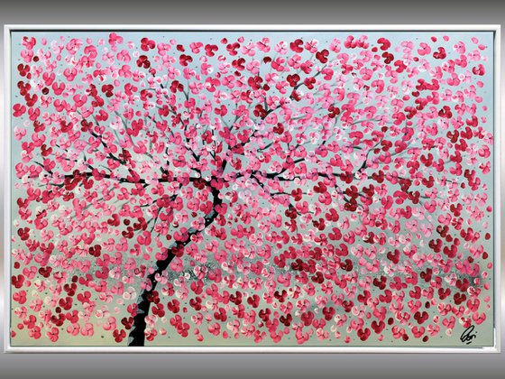 Alone   acrylic abstract painting cherry blossoms nature painting framed canvas wall art