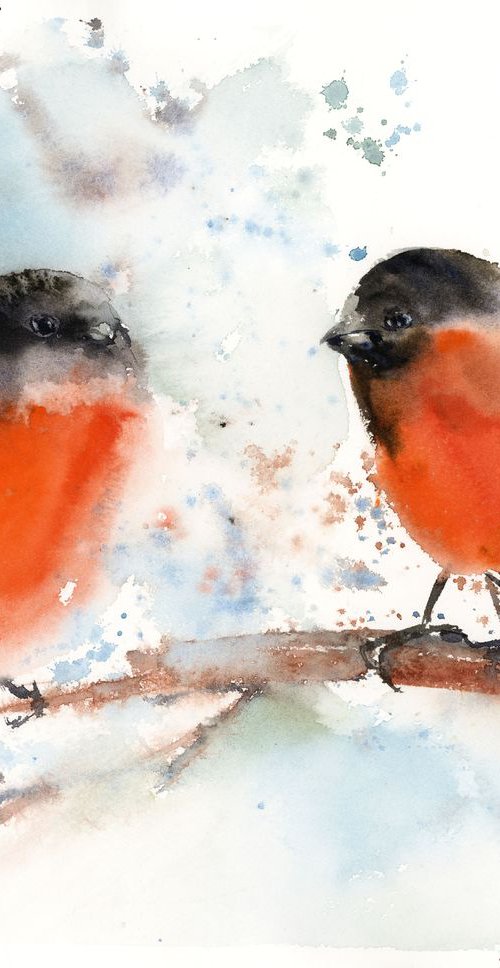 Two Bullfinch Birds by Sophie Rodionov