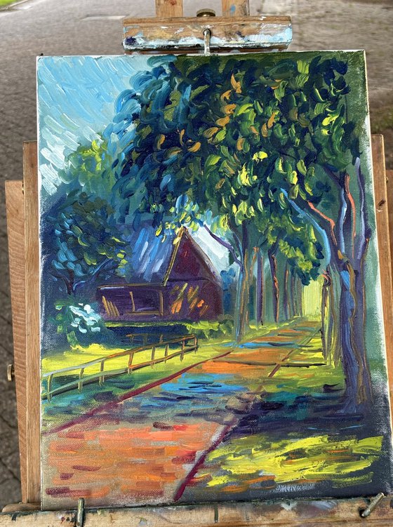 Dutch Countryside Alley at Sunset