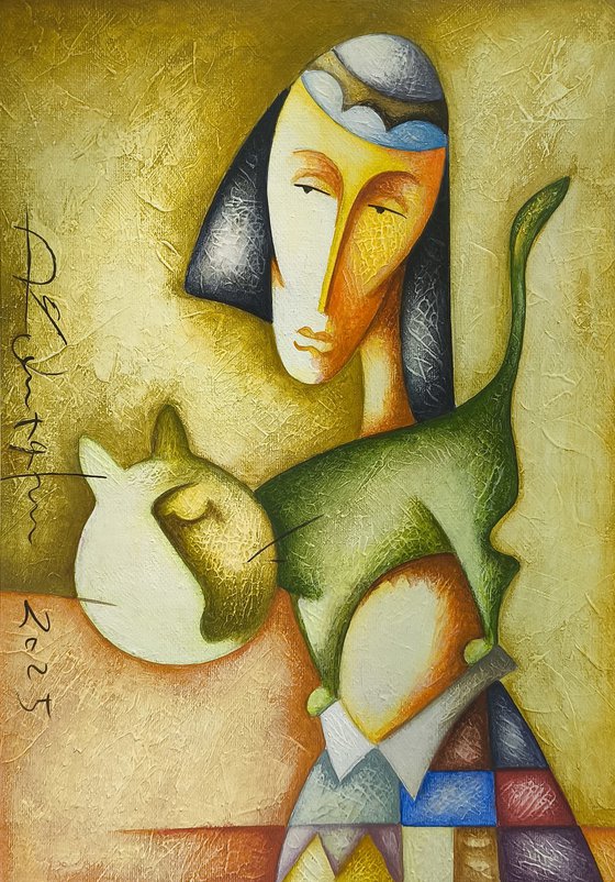 Golden Portrait with Cat