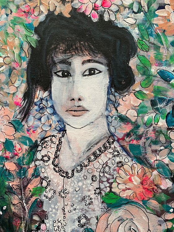 Woman Portrait Wall Decor Acrylic Painting on Canvas, Original Paintings, Fine Art Canvas Paintings, Oriental Inspiration, Geisha Artwork, Gift Ideas
