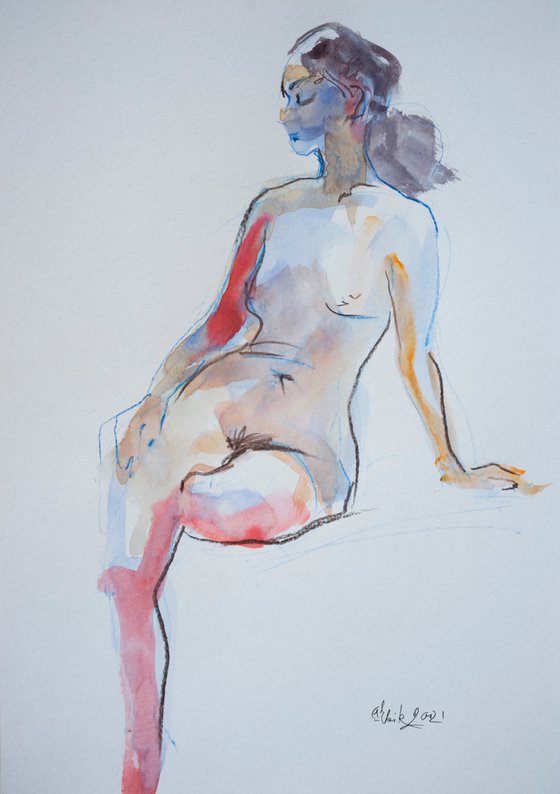 NUDE.11 20211006. "Nude woman sitting on a bed"
