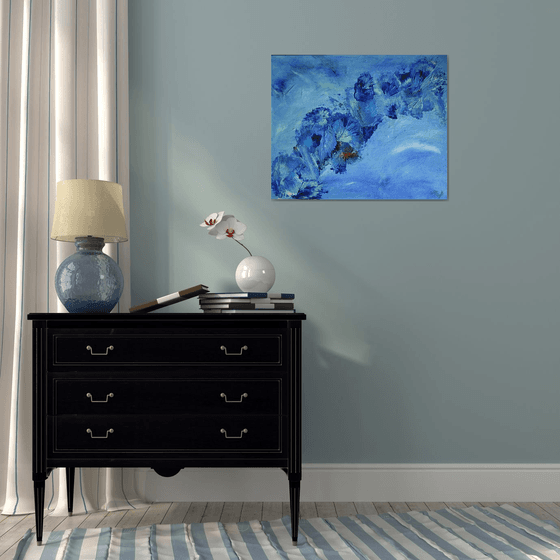 Life and Happiness ABSTRACT PAINTING READY TO HANG LYRIC EXPRESSIONISTIC BLUE COLORS CONTEMPORARY