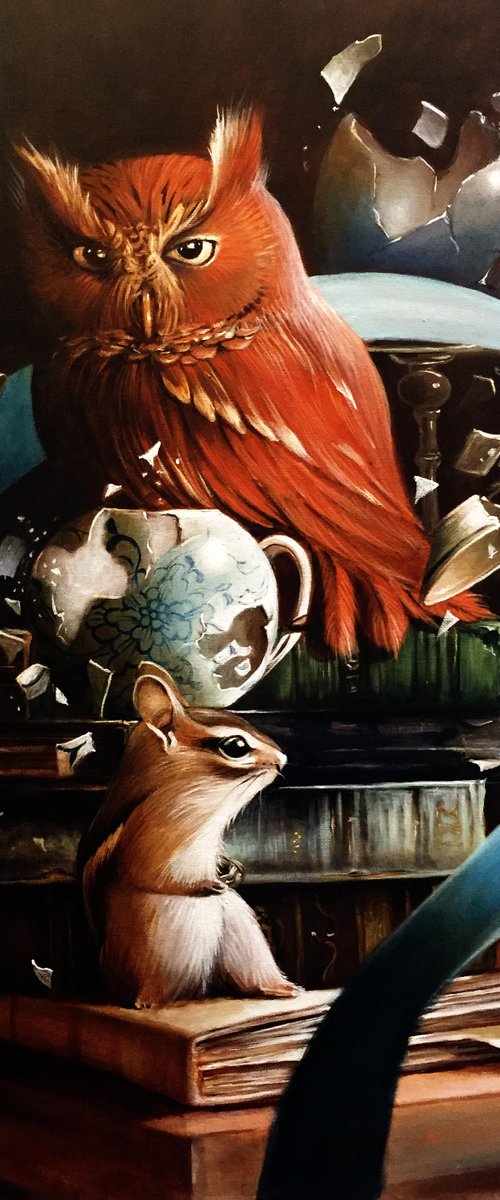 "The cup of tea broke" - original acrylic/ oil on canvas - 55 x 46 cm/ 21.5 x 18 inches by Valentina Toma' aka Zoe Chigi