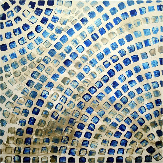 Blue Silver - Abstract acrylic painting high textured canvas art wall art ready to hang