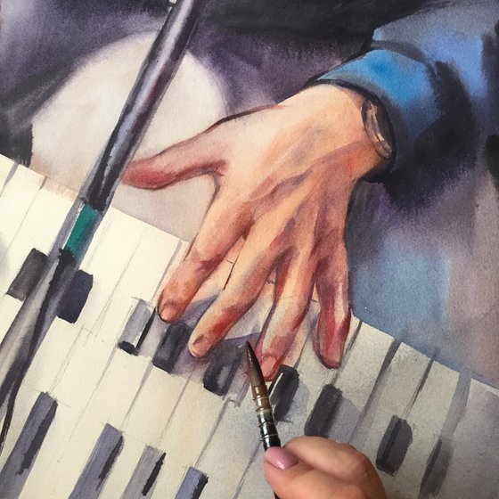 Musician. Pianist, hands of a musician. Piano player art