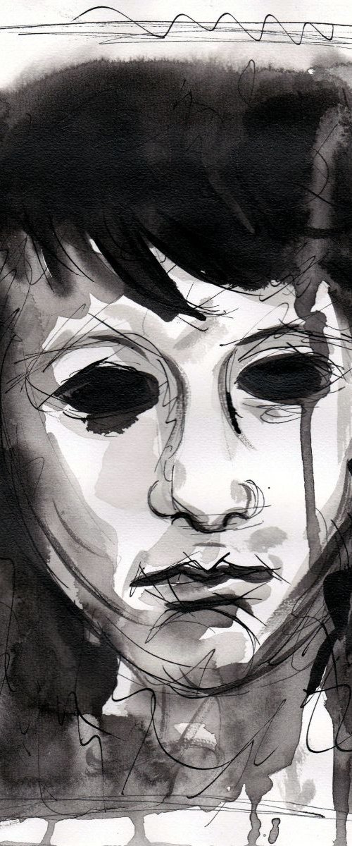 Ink drawing Child portrait by Lionel Le Jeune