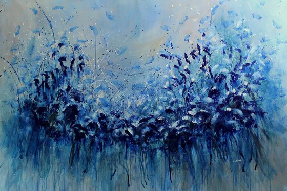 "Riding The Blues" - Super sized floral landscape painting