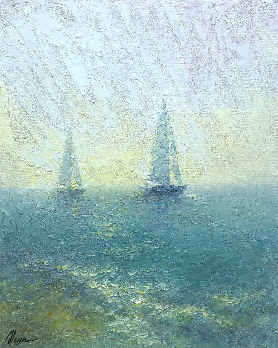 Impressionistic Landscape Oil Painting By Dmitry Oleyn, 16 X 20, Sea Air, Original Artwork