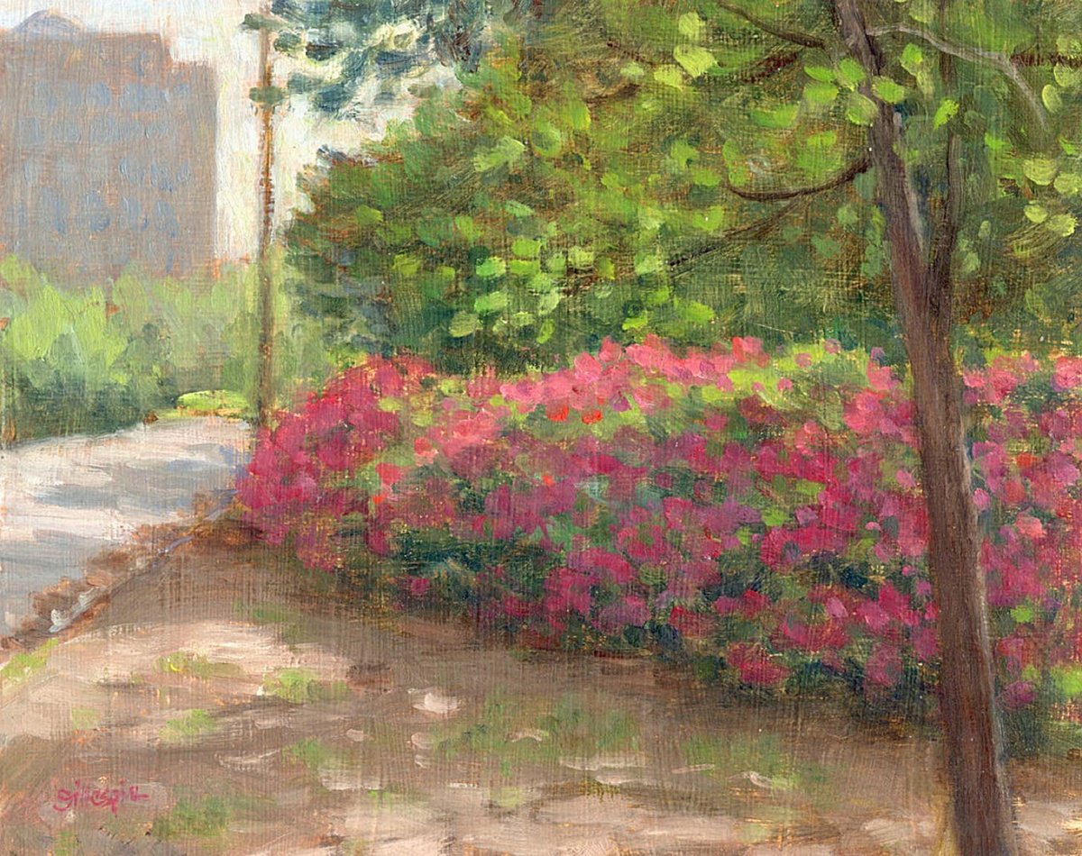 Impressionistic Botanical Oil Painting By Michael Gillespie, 10 X 8", City Blooms, Original Artwork
