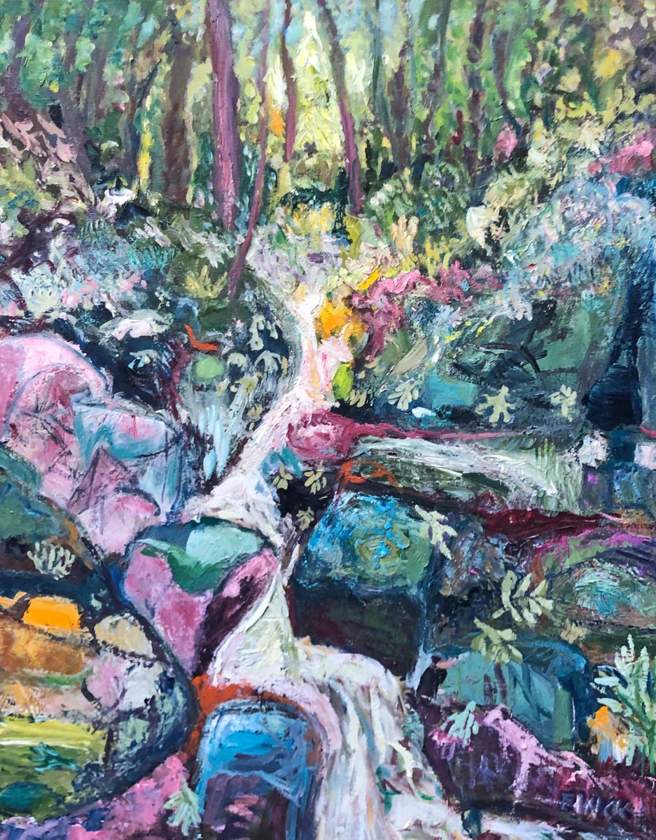 Impressionistic Landscape Oil Painting By Maureen Finck, 24 X 30", Dorrigo Waterfall, Original Artwork