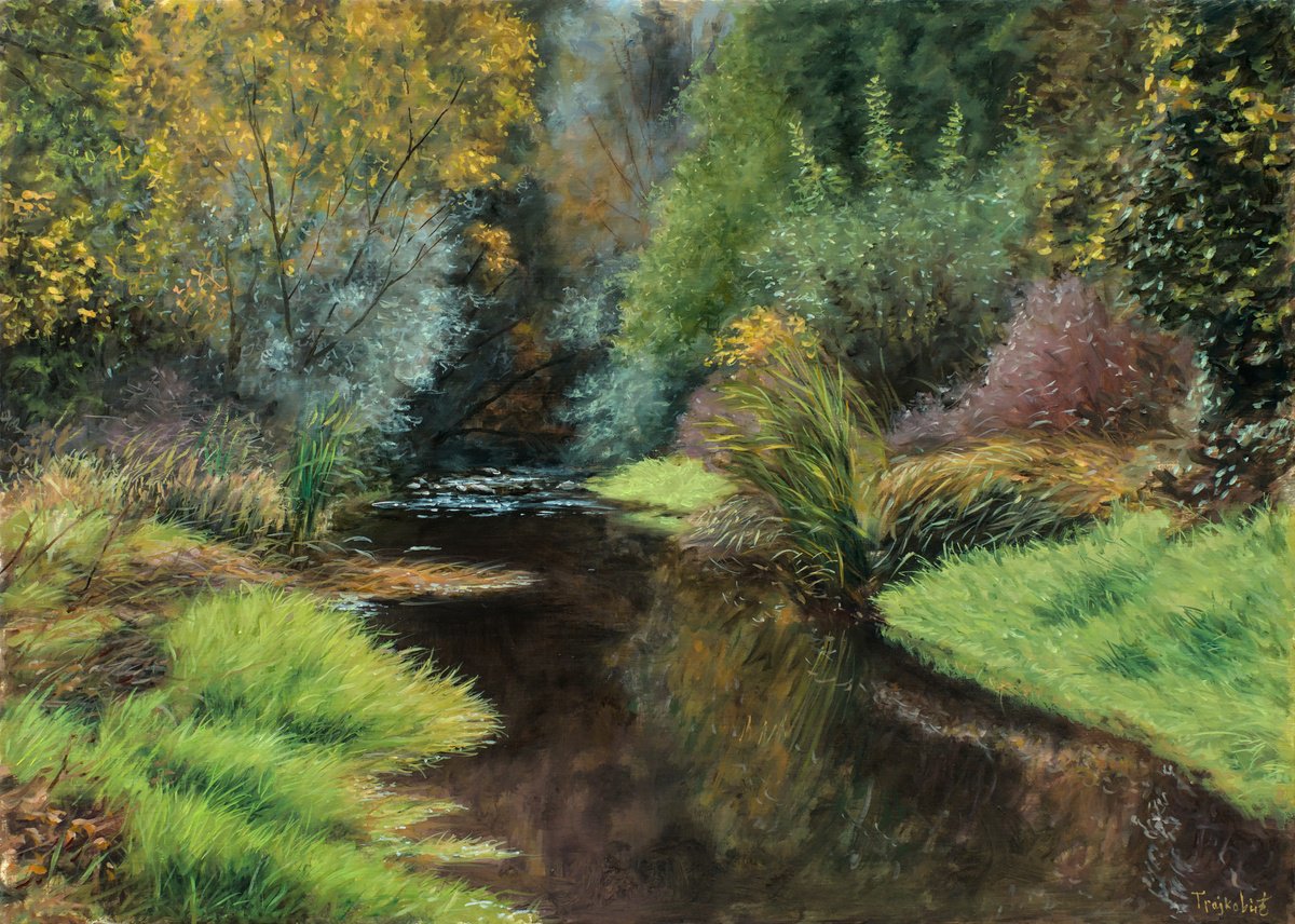 Impressionistic Landscape Oil Painting By Dejan Trajkovic, 33 X 25, At The End Of Summer, Original Artwork