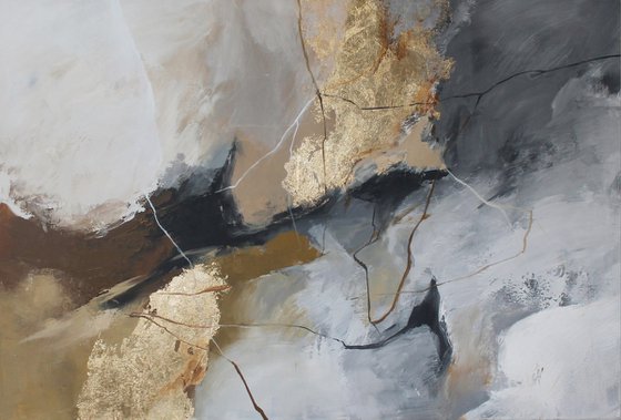 "Desert 2" Gray gold brown abstract art