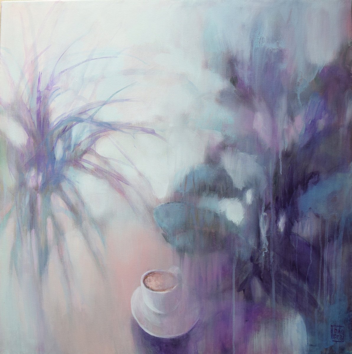 Impressionistic Still Life Acrylic Painting By Olga Bezverkhaya, 31 X 31", Whenever, Original Artwork