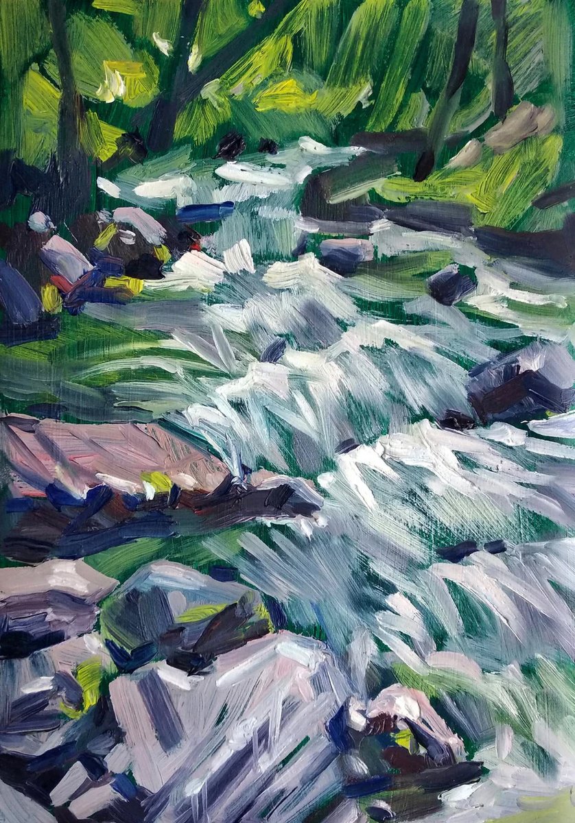  Small Forest Waterfall By Natalia Miasnikova, 8 X 12, Artwork For Sale On Artfinder
