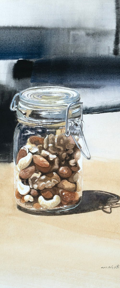 Mixed Nuts in Glass Jar - Still Life by Masato Watanabe