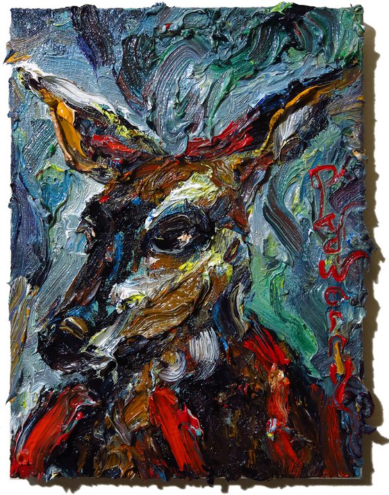 Original Oil Painting Abstract Expressionism Art Fawn Animal Deer