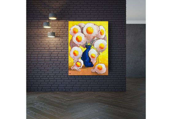 Egg Flowers in blue vase