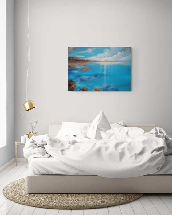 A XL large modern abstract figurative seascape painting "Blue emotion"