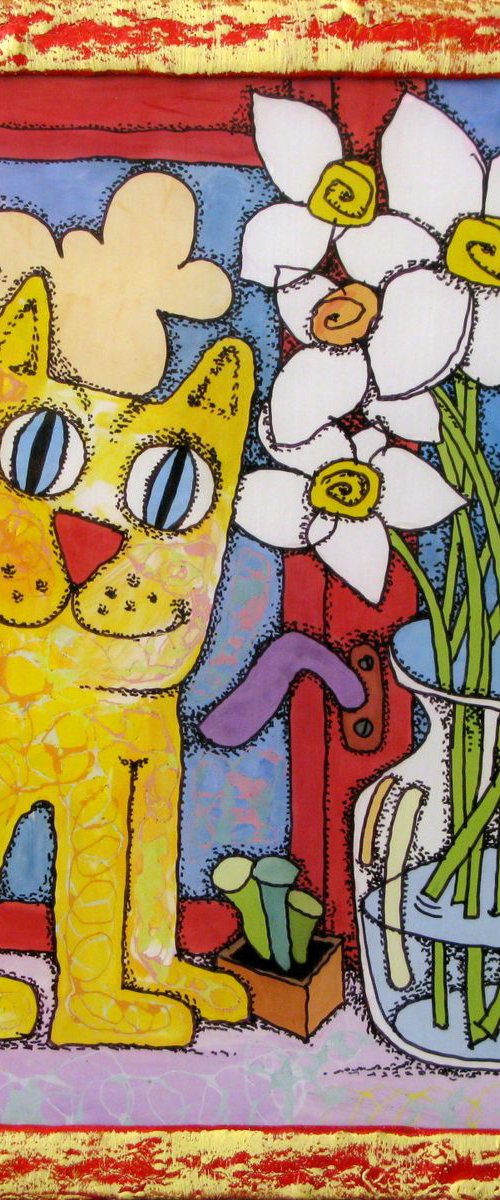 Cat and daffodils #2 by Nikita Ostapenco