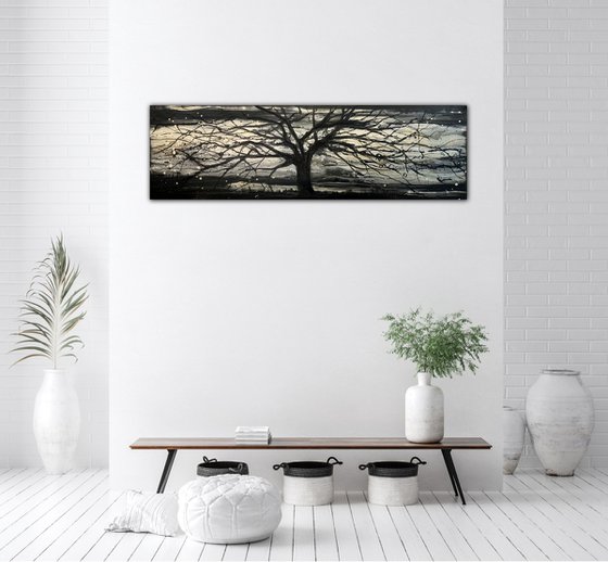 Black & Gold Tree Abstract Panoramic Landscape