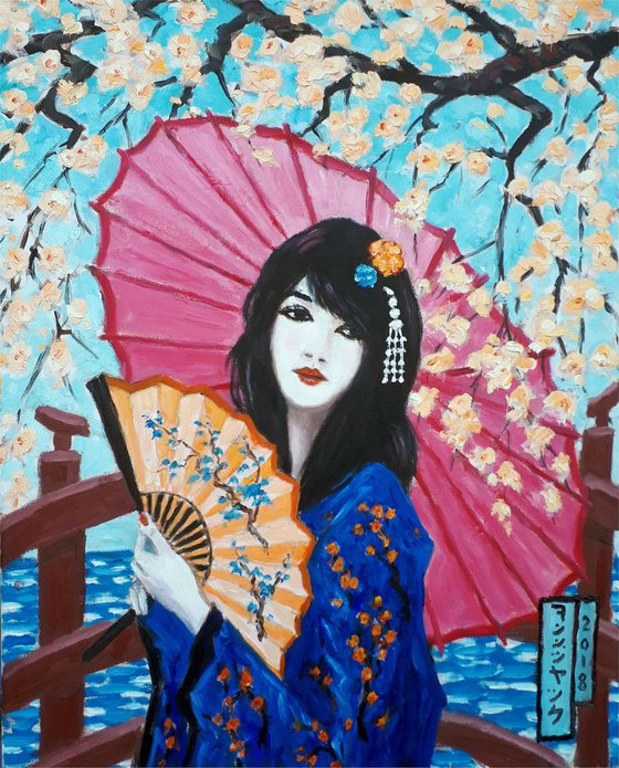 geisha with orange fan