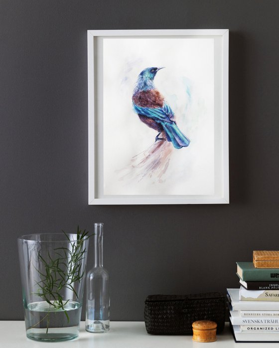 Watercolor painting Bird Blue