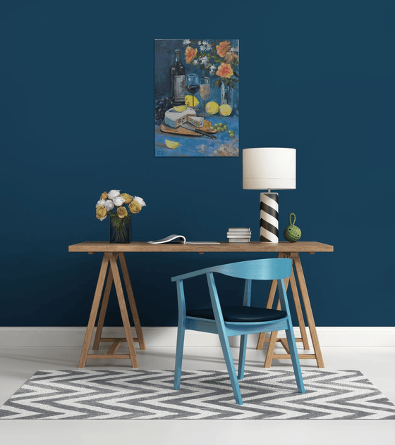 Evening Still Life with Wine and Citrus