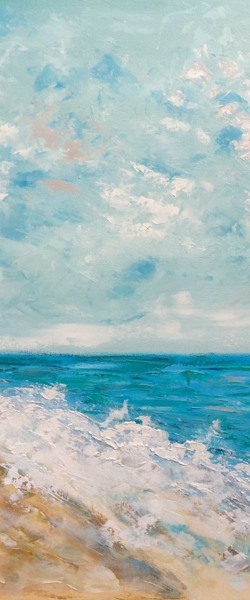 Glory at the Beach 24"x24" oil on canvas with palette knife by Emma Bell