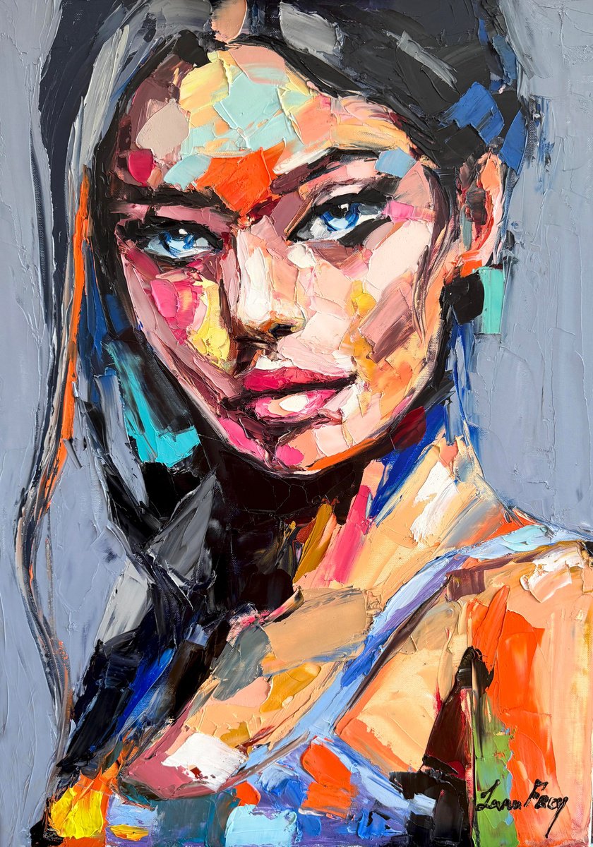 Expressive Portrait Oil Painting By Lana Frey, 20 X 28", Depth Of Gaze, Original Artwork