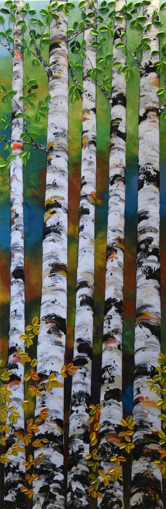 Summer Birch Trees - Large Painting 72" x 24"