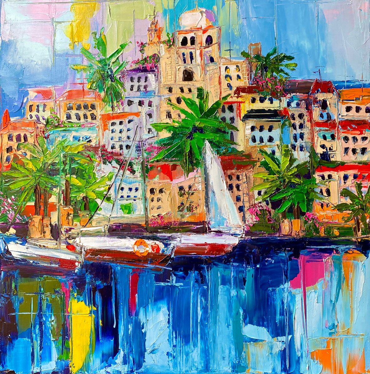 Expressive Oil Painting , Tale Of The Old Town By Lina Redford, 20 X 20, Artwork For Sale On Artfinder