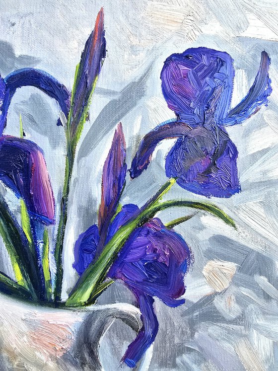 Irises in a White Vase