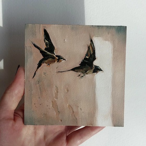 Swallow birds oil painting